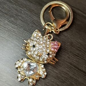 Hello Kitty Gold and Rhinestone Hearts Keychain FREE SHIPPING!